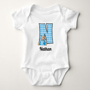 Blue Bear Monogram "N" Baby Apparel Bodysuit