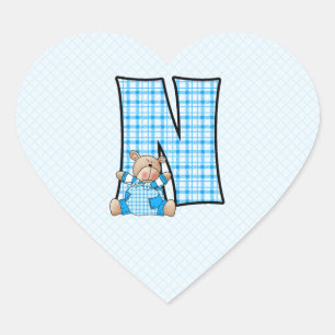 Blue Bear Monogram "N" Heart Stickers