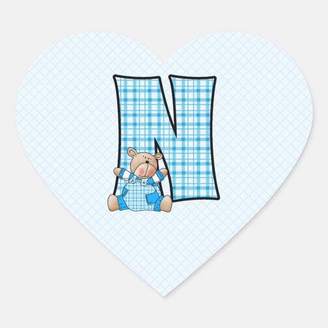 Blue Bear Monogram "N" Heart Stickers (Front)