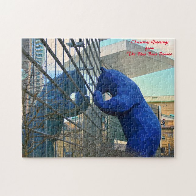 Blue Bear Monument Denver.Christmas Greetings Jigsaw Puzzle (Horizontal)