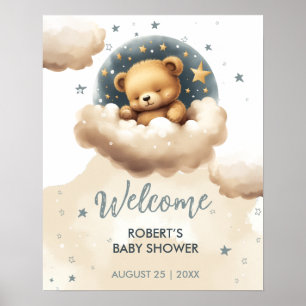 Blue bear on clouds baby shower invitation poster