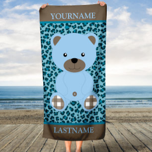 Blue Bear Personalised Name Kids Beach Towel