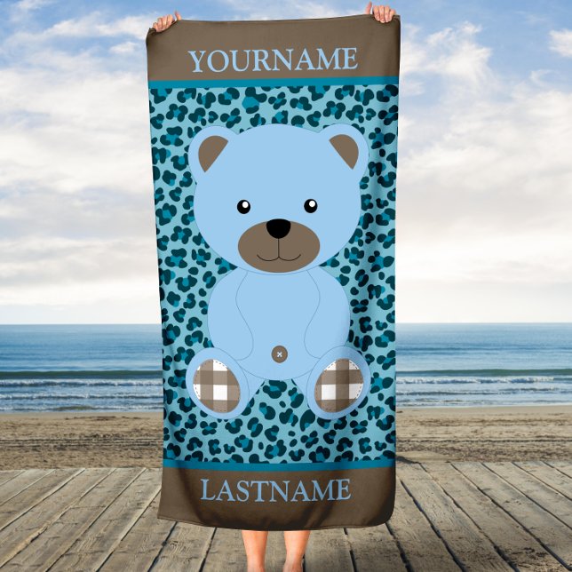 Blue Bear Personalised Name Kids Beach Towel (Creator Uploaded)