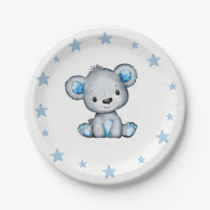 Blue bear Plate 4 Baby Shower, Birthday
