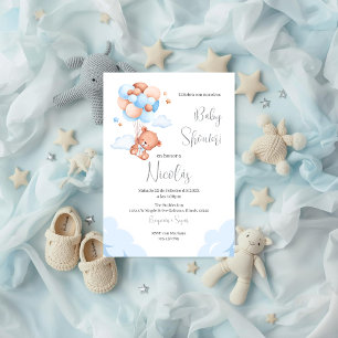 Blue Bear Spanish Baby Shower Boy invitation