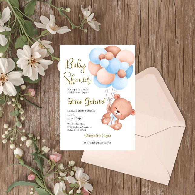 Blue Bear Spanish Baby Shower Boy invitation (Creator Uploaded)