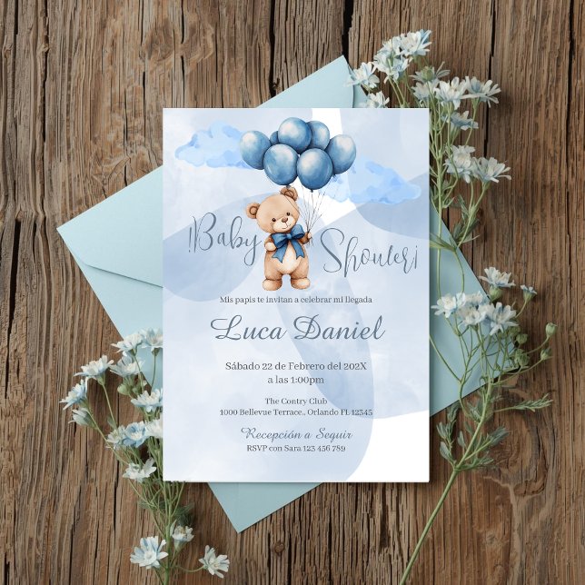 Blue Bear Spanish Baby Shower Boy invitation (Creator Uploaded)