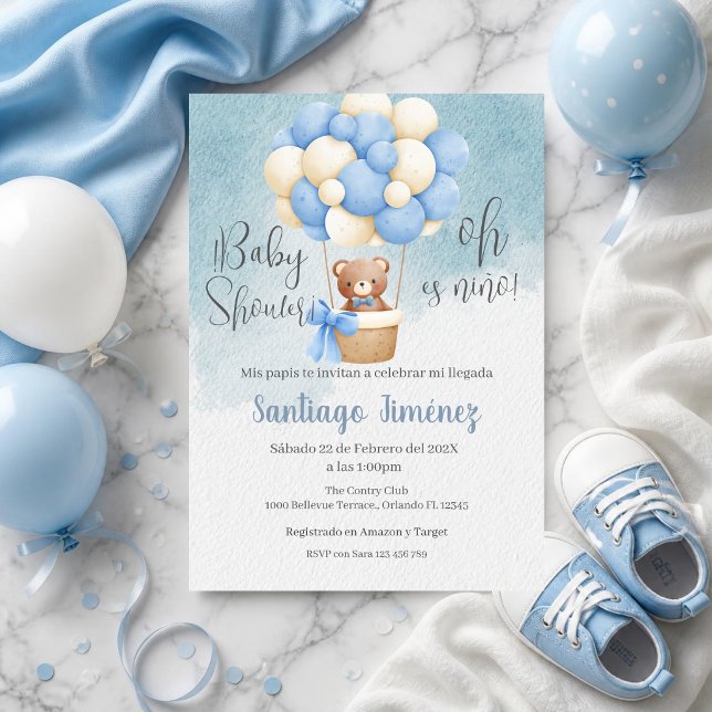 Blue Bear Spanish Baby Shower Boy invitation (Creator Uploaded)