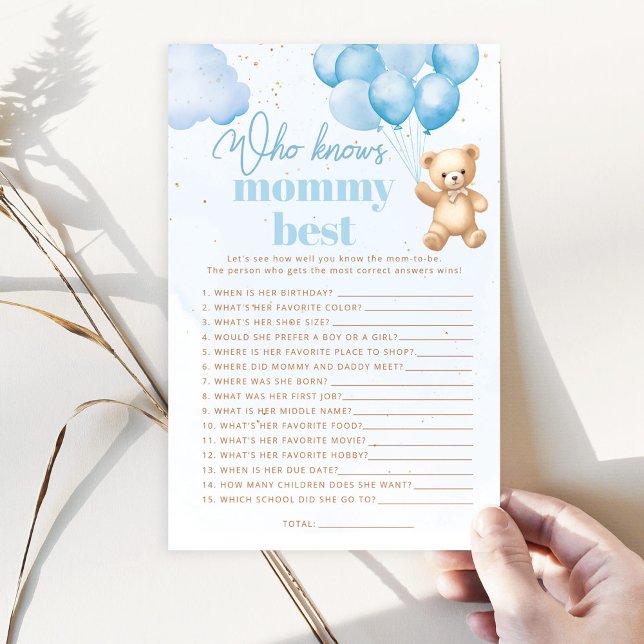 Blue Bear Who knows mummy best baby shower game (Creator Uploaded)