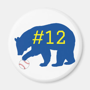 Blue Bear with Softball/ Baseball Magnet with No.