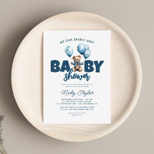 Blue Bearly Wait Baby Shower Invitation
