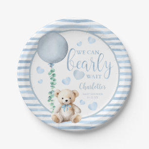 Blue Bearly Wait Baby Shower Paper Plates