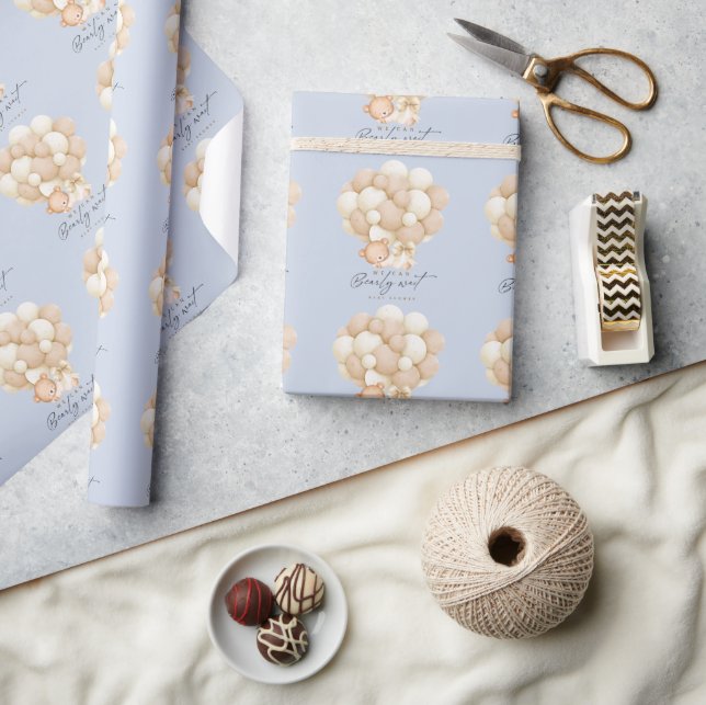 Blue Bearly Wait Boy Baby Shower   Wrapping Paper (Crafts)