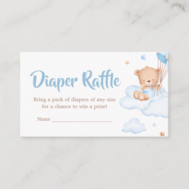 Blue Bearly Wait Clouds Baby Shower Diaper Raffle Enclosure Card (Front)