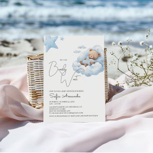 Blue Bearly Wait Cute Bear Baby Shower Invitation