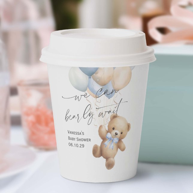 Blue bearly wait simple modern baby boy shower paper cups (Blue Bearly Wait, baby boy shower paper cup.)