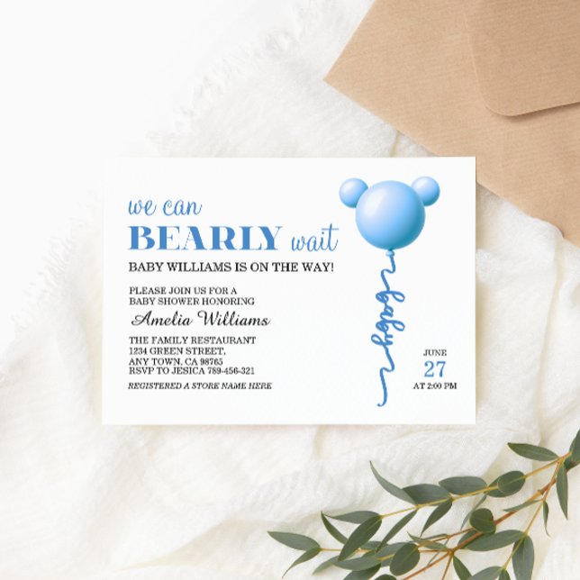 Blue Bearly Wait Teddy Balloon Boy Invitation (Creator Uploaded)