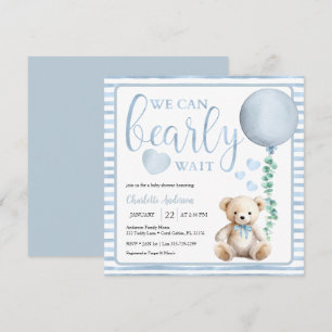 Blue Bearly Wait Teddy Bear Baby Shower Invite