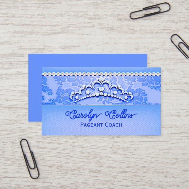 Blue Beauty Pageant Coach Business Card (Front/Back In Situ)