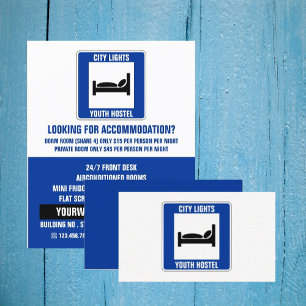 Blue Bed Logo, Hostel Accommodation Business Card