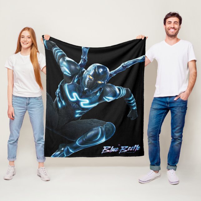 Blue Beetle Leaping Character Art Fleece Blanket (In Situ)