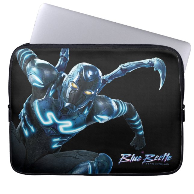 Blue Beetle Leaping Character Art Laptop Sleeve (Front)