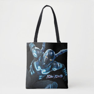 Blue Beetle Leaping Character Art Tote Bag