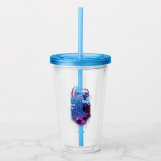 Blue Beetle Retrowave City Lights Acrylic Tumbler