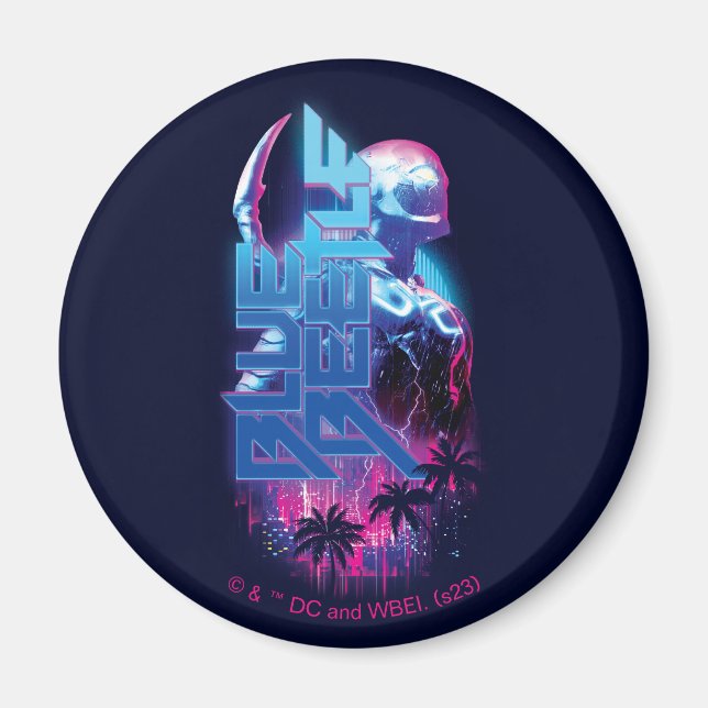 Blue Beetle Retrowave City Lights Magnet (Front)