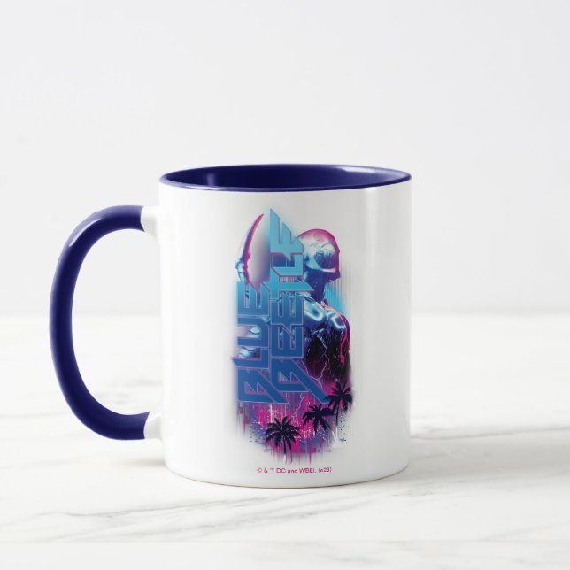 Blue Beetle Retrowave City Lights Mug (Left)