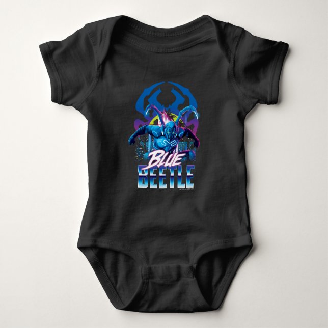 Blue Beetle Retrowave City Sunset Baby Bodysuit (Front)