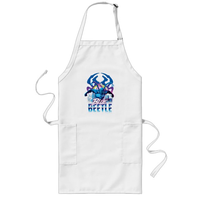 Blue Beetle Retrowave City Sunset Long Apron (Front)