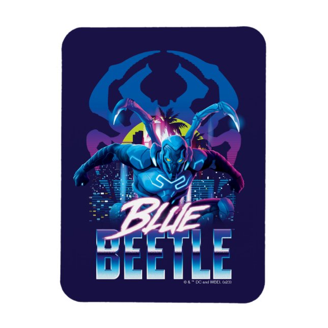 Blue Beetle Retrowave City Sunset Magnet (Vertical)