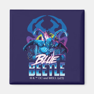 Blue Beetle Retrowave City Sunset Magnet