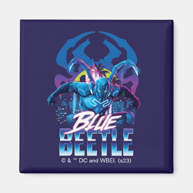Blue Beetle Retrowave City Sunset Magnet (Front)