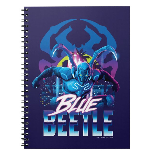 Blue Beetle Retrowave City Sunset Notebook (Front)