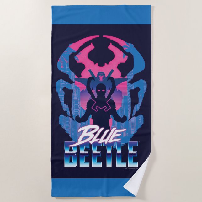 Blue Beetle Retrowave Versus Graphic Beach Towel (Front)