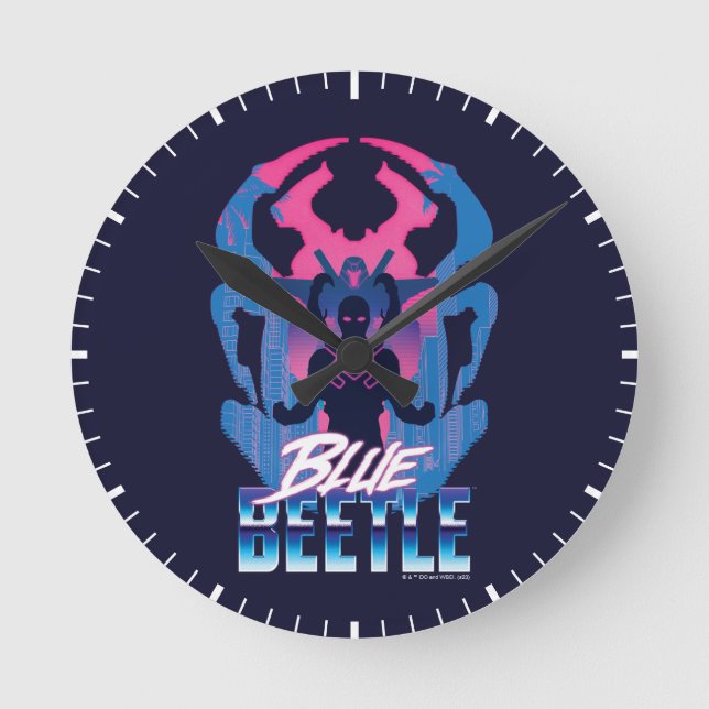 Blue Beetle Retrowave Versus Graphic Round Clock (Front)