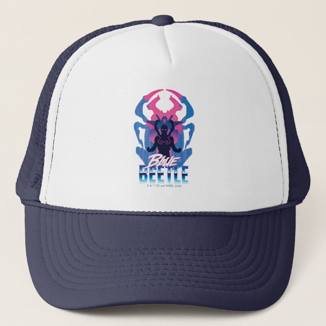 Blue Beetle Retrowave Versus Graphic Trucker Hat (Front)