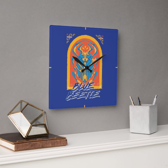 Blue Beetle Scarab Talavera Graphic Square Wall Clock (Office)