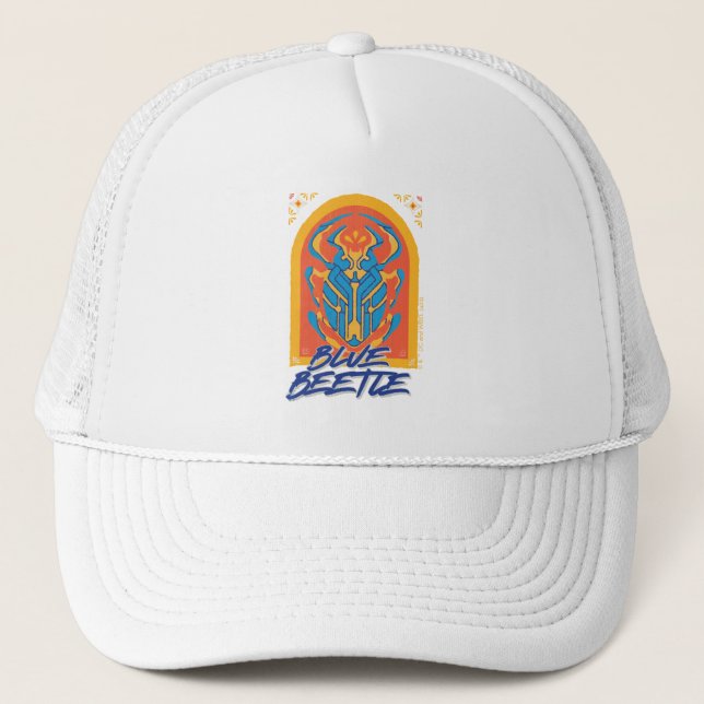 Blue Beetle Scarab Talavera Graphic Trucker Hat (Front)