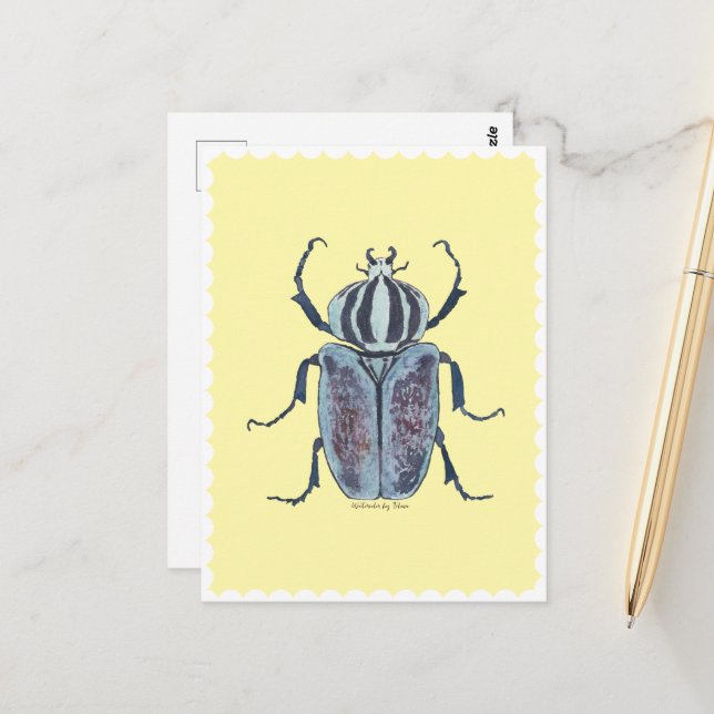 Blue Beetle Watercolor Postcard (Front/Back In Situ)