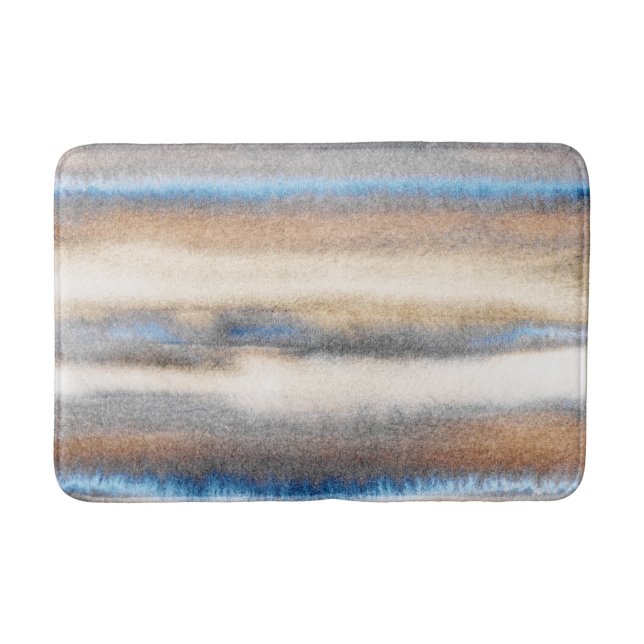 Blue beige Abstract Stripes Bath Mat (Front)