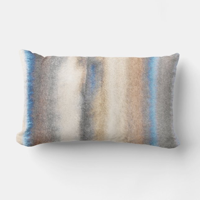 Blue Beige Abstract Stripes Lumbar Cushion (Front)