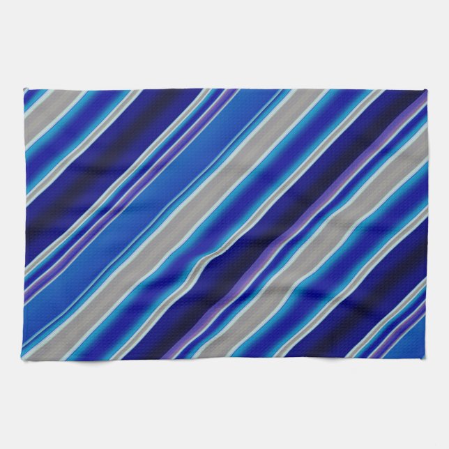 Blue Beige and Lavender Stripes Tea Towel (Horizontal)