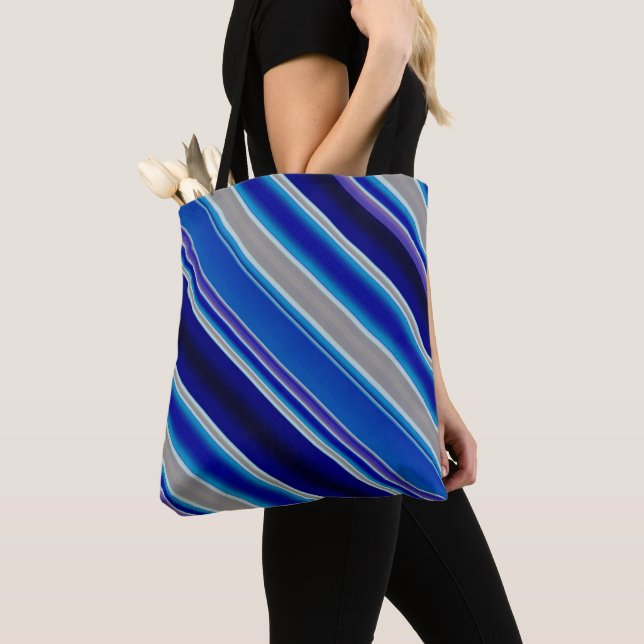 Blue Beige and Lavender Stripes Tote Bag (Close Up)