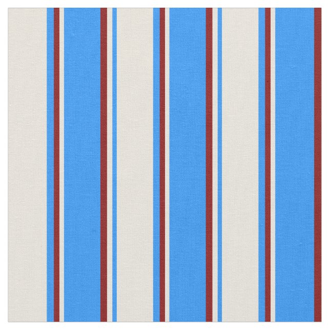 Blue, Beige, and Maroon Lines/Stripes Pattern Fabric (Close Up)