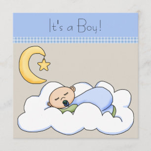 Blue Beige Baby Boy Cloud Baby Shower Invitation