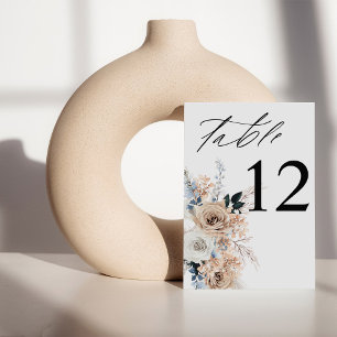 Blue & Beige Boho Floral Table Number