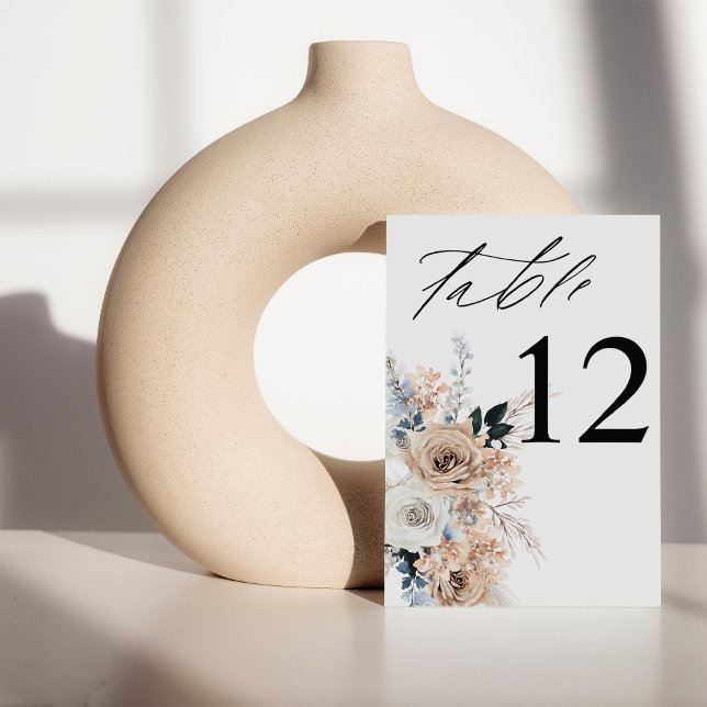 Blue & Beige Boho Floral Table Number (Creator Uploaded)